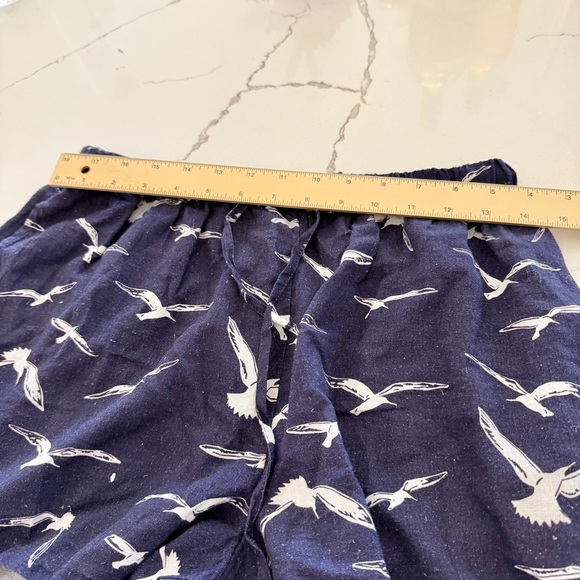 🐦 ANTHROPOLOGIE Celandine Linen Blend Drawstring Shorts Navy Blue w/ Bird Print - Picture 9 of 15